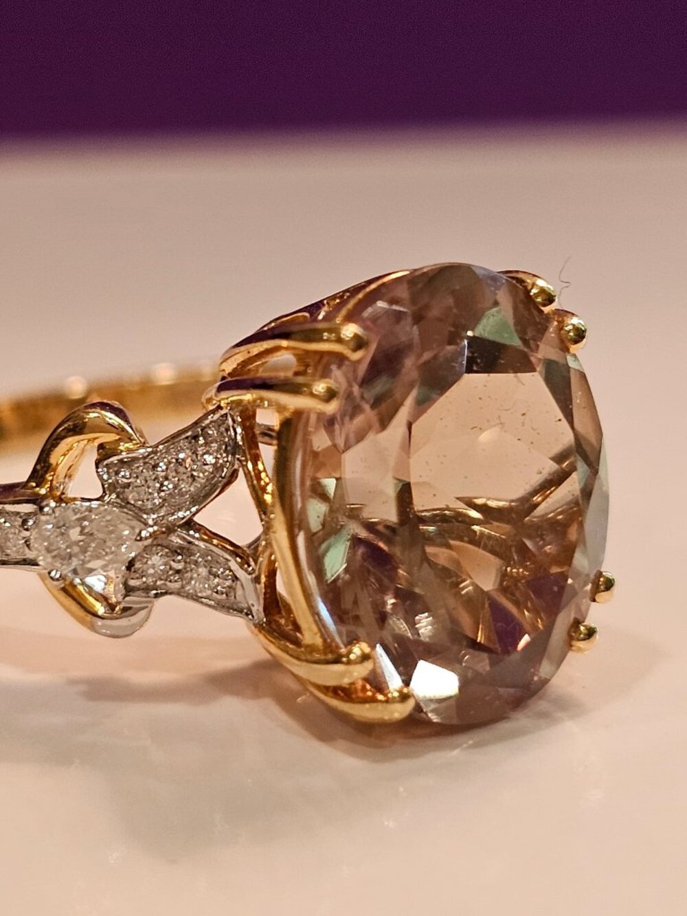 18 K Yellow Gold , Lorique Collection Csarite/ Turkizite and  Diamonds Ring, 7